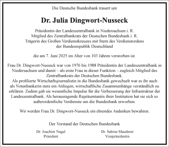 Traueranzeige von Julia Dingwort-Nusseck von Frankfurter Allgemeine Zeitung