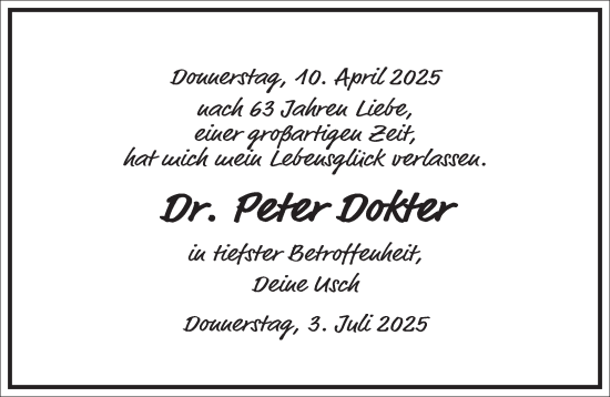 Traueranzeige von Peter Dokter von Frankfurter Allgemeine Zeitung