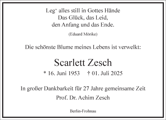 Traueranzeige von Scarlett Zesch von Frankfurter Allgemeine Zeitung