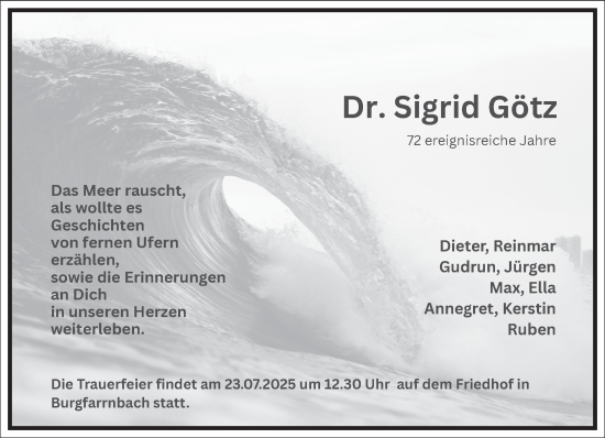 Traueranzeige von Sigrid Götz von Frankfurter Allgemeine Zeitung