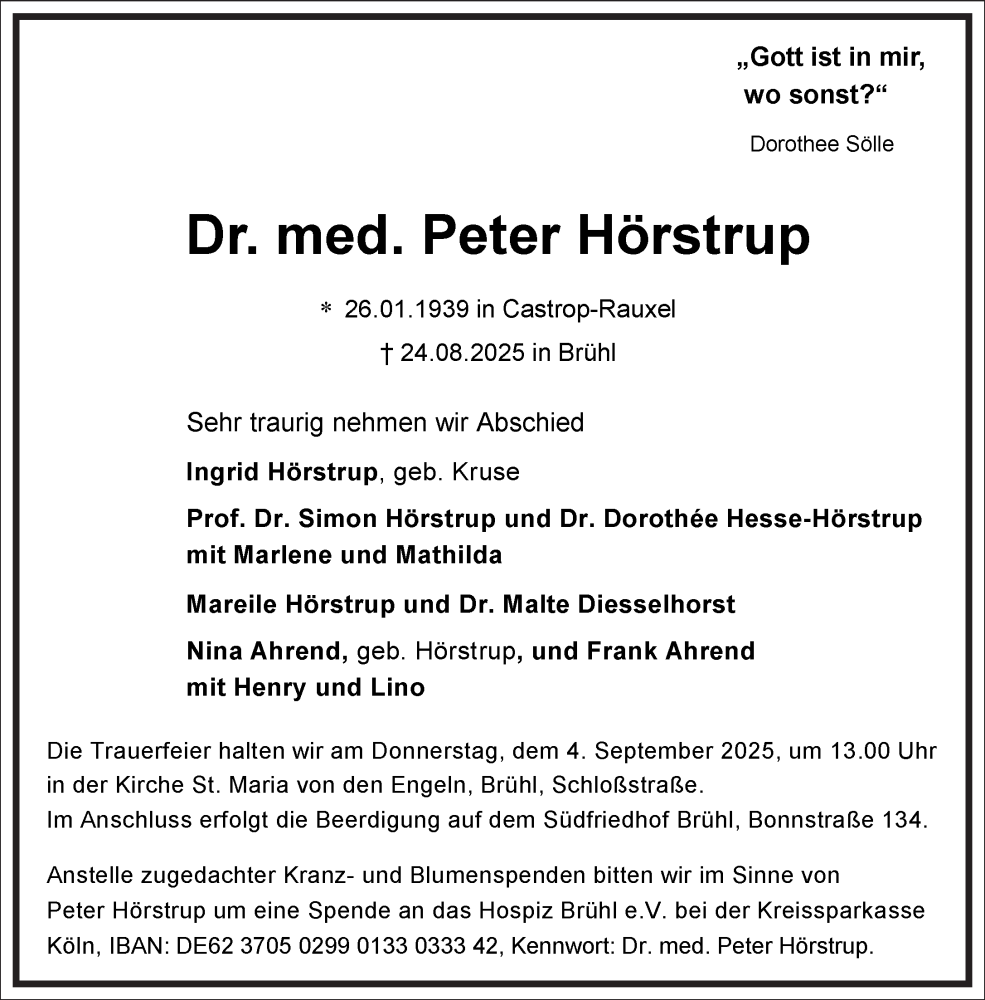  Traueranzeige für Peter Hörstrup vom 30.08.2025 aus Frankfurter Allgemeine Zeitung