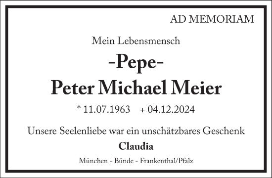 Traueranzeige von Peter Michael Meier von Frankfurter Allgemeine Zeitung