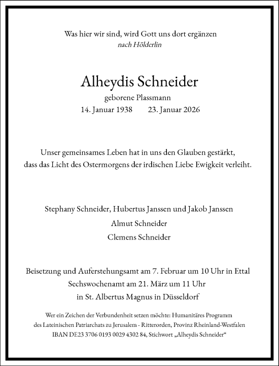 Traueranzeige von Alheydis Schneider von Frankfurter Allgemeine Zeitung