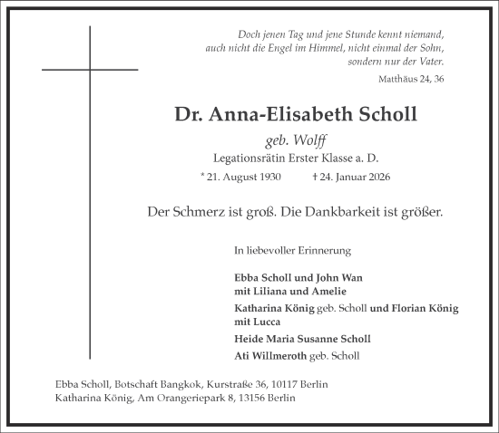 Traueranzeige von Anna-Elisabeth Scholl von Frankfurter Allgemeine Zeitung