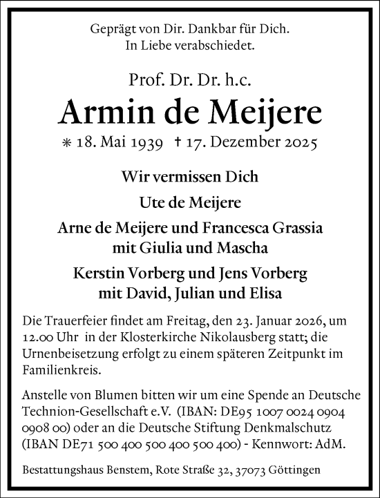Traueranzeige von Armin de Meijere von Frankfurter Allgemeine Zeitung