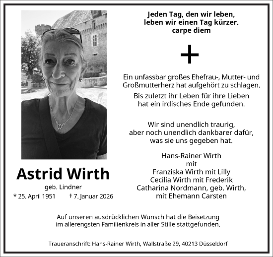 Traueranzeige von Astrid Wirth von Frankfurter Allgemeine Zeitung