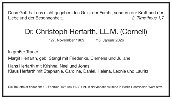 Traueranzeige von Christoph Herfarth von Frankfurter Allgemeine Zeitung