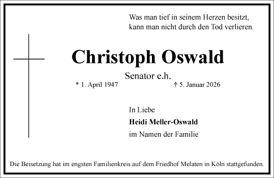 Traueranzeige von Christoph Oswald von Frankfurter Allgemeine Zeitung