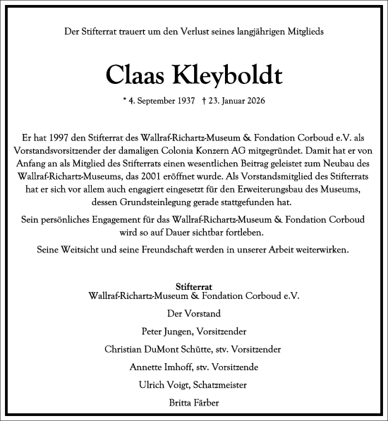 Traueranzeige von Claas Kleyboldt von Frankfurter Allgemeine Zeitung