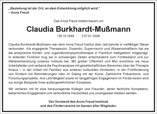 Traueranzeige von Claudia Burkhardt-Mußmann von Frankfurter Allgemeine Zeitung