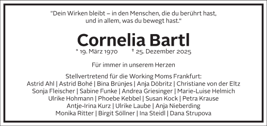 Traueranzeige von Cornelia Bartl von Frankfurter Allgemeine Zeitung