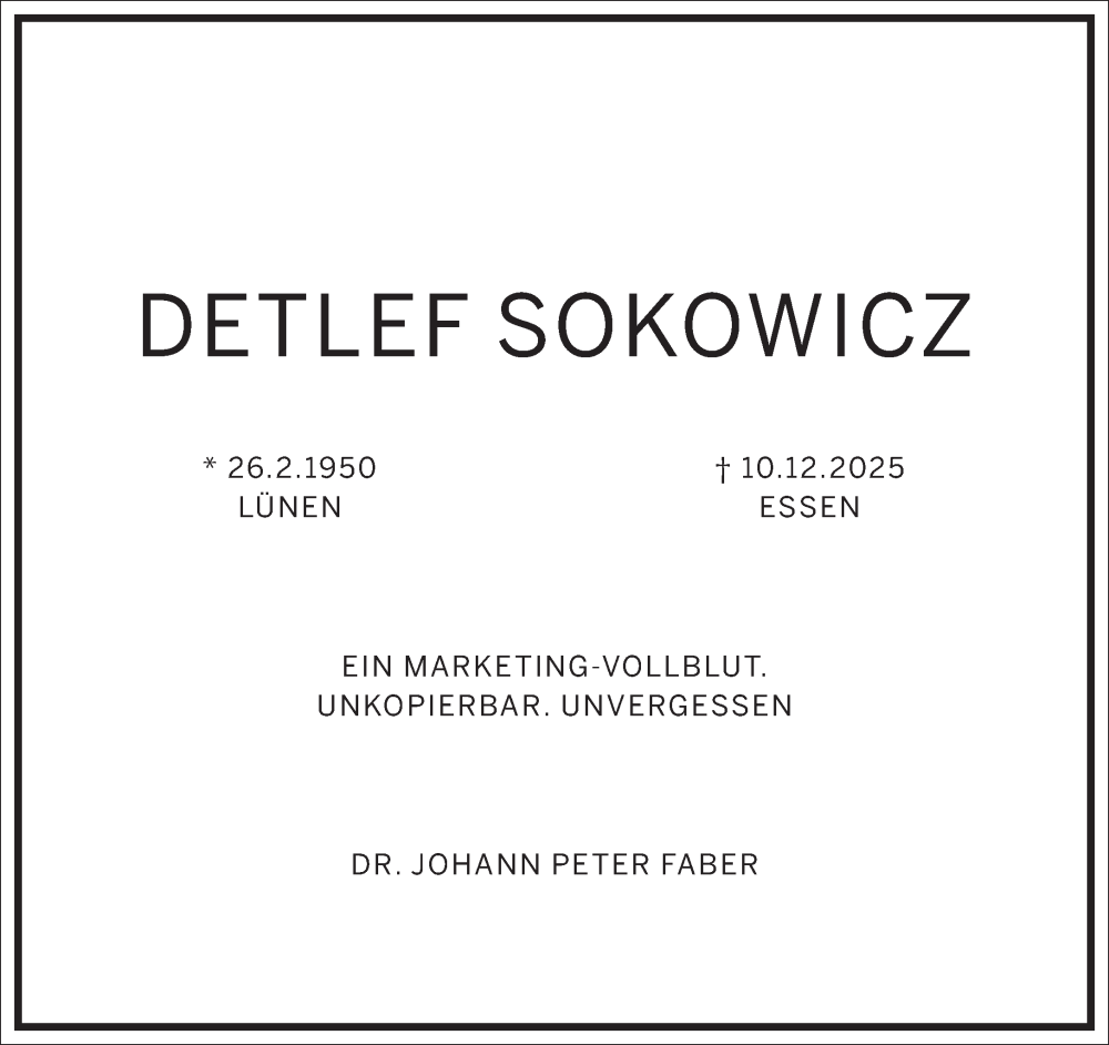  Traueranzeige für Detlef Sokowicz vom 17.01.2026 aus Frankfurter Allgemeine Zeitung
