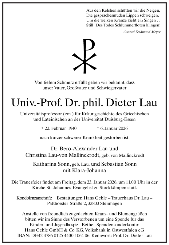Traueranzeige von Dieter Lau von Frankfurter Allgemeine Zeitung