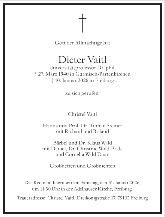 Traueranzeige von Dieter Vaitl von Frankfurter Allgemeine Zeitung