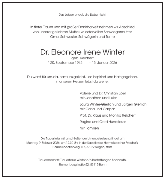 Traueranzeige von Eleonore Irene Winter von Frankfurter Allgemeine Zeitung