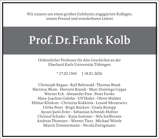 Traueranzeige von Frank Kolb von Frankfurter Allgemeine Zeitung
