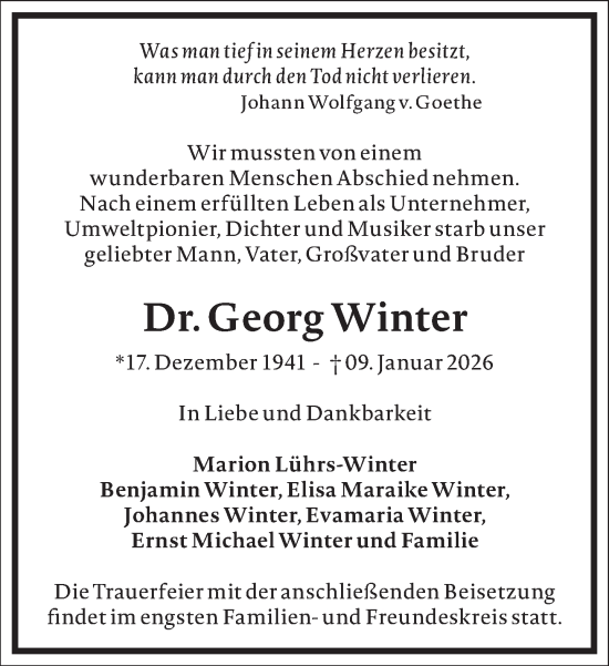 Traueranzeige von Georg Winter von Frankfurter Allgemeine Zeitung