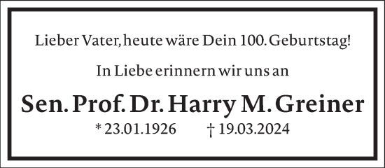 Traueranzeige von Harry M. Greiner von Frankfurter Allgemeine Zeitung