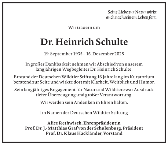 Traueranzeige von Heinrich Schulte von Frankfurter Allgemeine Zeitung