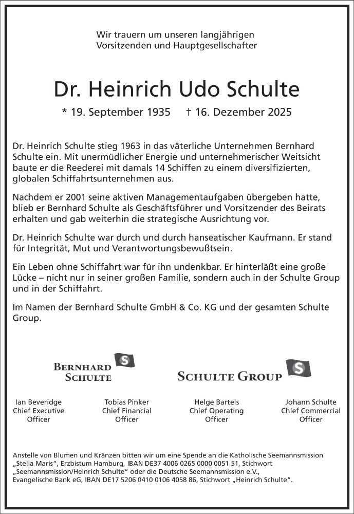  Traueranzeige für Heinrich Udo Schulte vom 03.01.2026 aus Frankfurter Allgemeine Zeitung