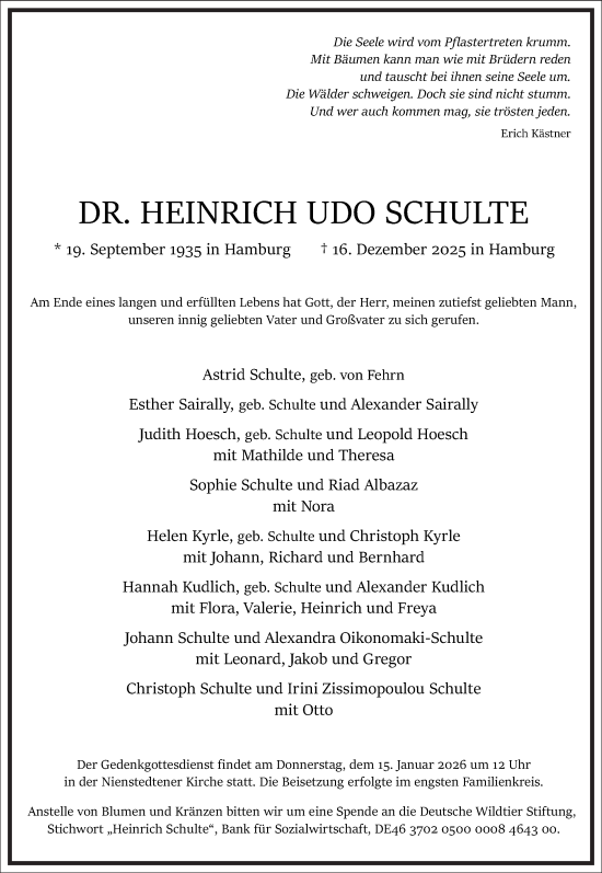 Traueranzeige von Heinrich Udo Schulte von Frankfurter Allgemeine Zeitung
