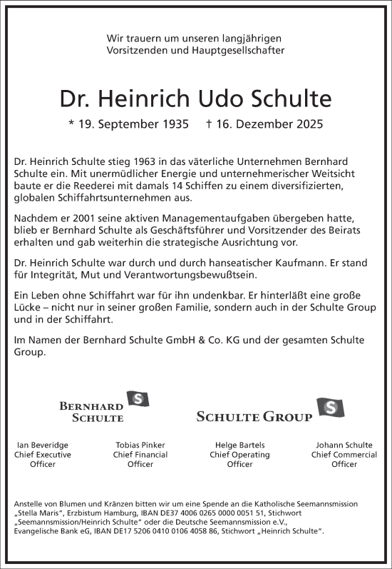 Traueranzeige von Heinrich Udo Schulte von Frankfurter Allgemeine Zeitung