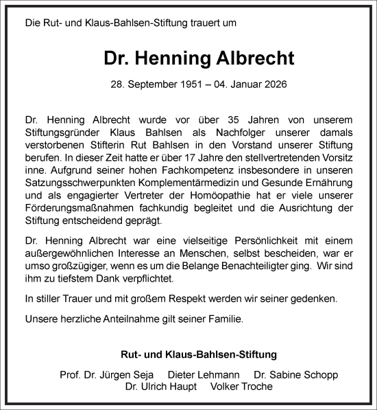 Traueranzeige von Henning Albrecht von Frankfurter Allgemeine Zeitung