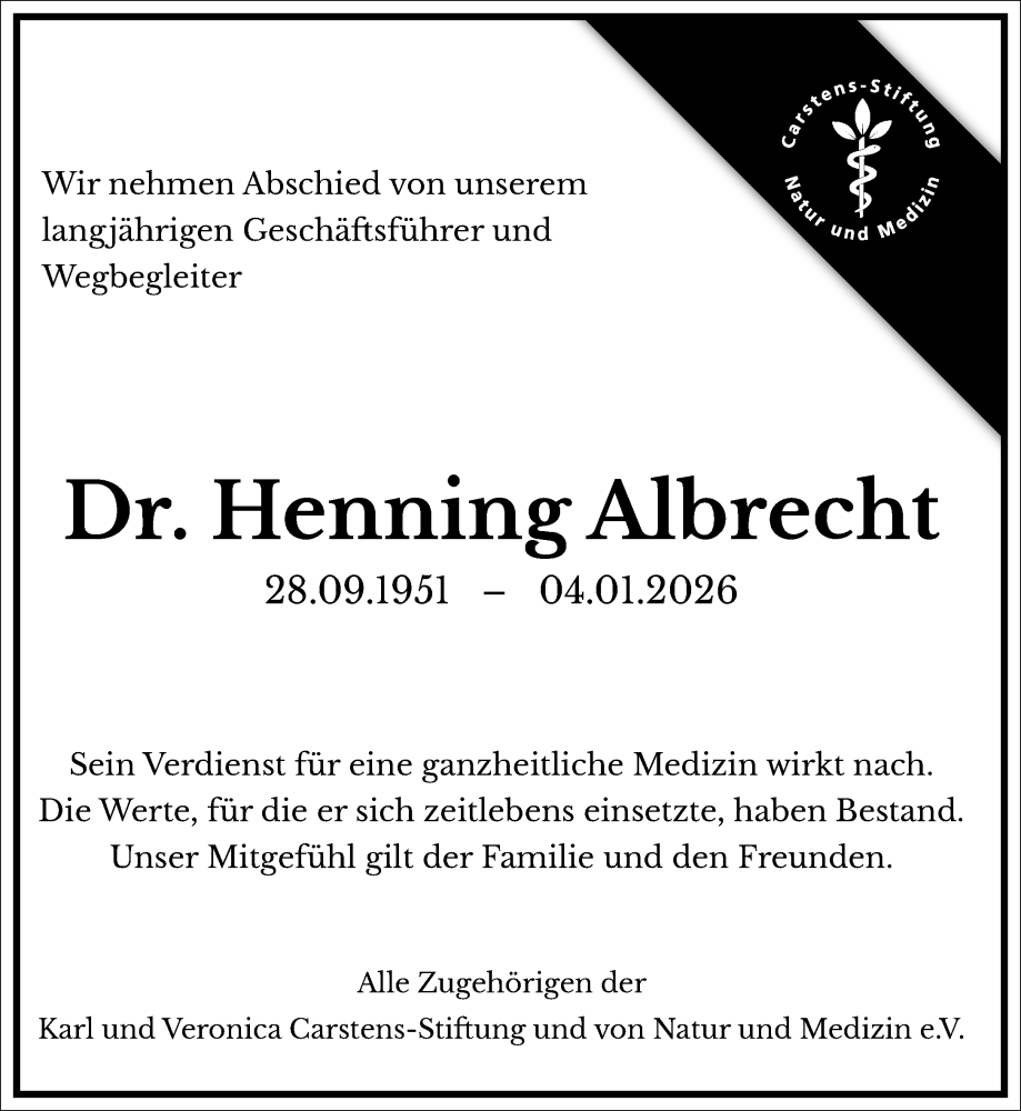  Traueranzeige für Henning Albrecht vom 10.01.2026 aus Frankfurter Allgemeine Zeitung