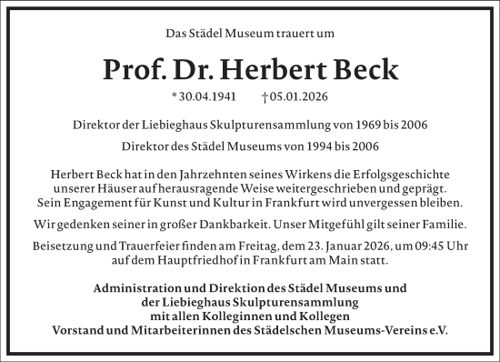Traueranzeige von Herbert Beck von Frankfurter Allgemeine Zeitung