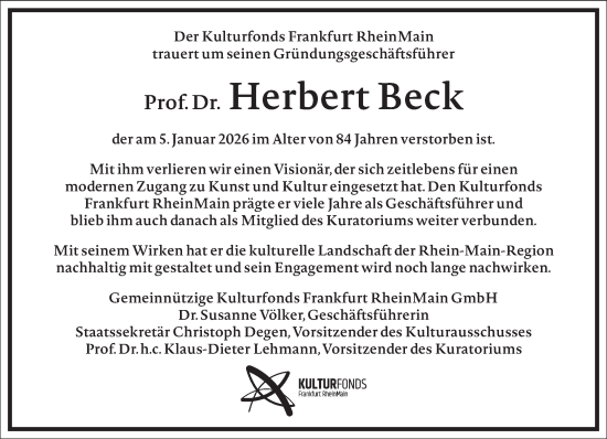 Traueranzeige von Herbert Beck von Frankfurter Allgemeine Zeitung