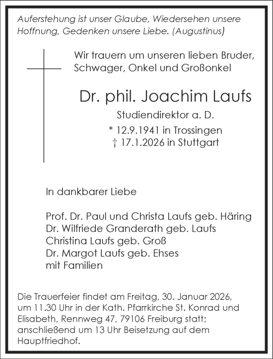 Traueranzeige von Joachim Laufs von Frankfurter Allgemeine Zeitung