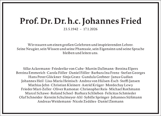 Traueranzeige von Johannes Fried von Frankfurter Allgemeine Zeitung