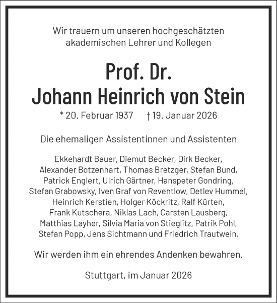Traueranzeige von Johann Heinrich von Stein von Frankfurter Allgemeine Zeitung