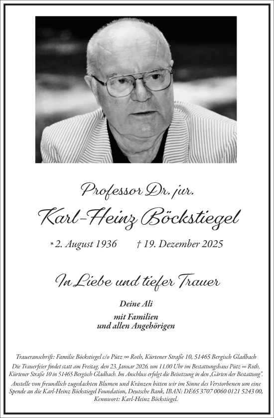 Traueranzeige von Karl-Heinz Böckstiegel von Frankfurter Allgemeine Zeitung