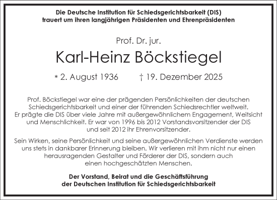 Traueranzeige von Karl-Heinz Böckstiegel von Frankfurter Allgemeine Zeitung