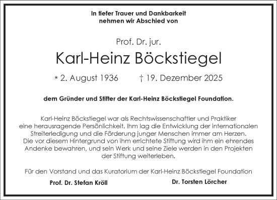 Traueranzeige von Karl-Heinz Böckstiegel von Frankfurter Allgemeine Zeitung