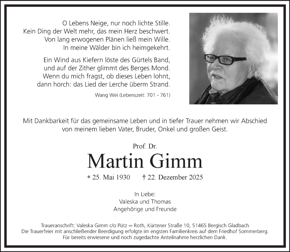  Traueranzeige für Martin Gimm vom 10.01.2026 aus Frankfurter Allgemeine Zeitung
