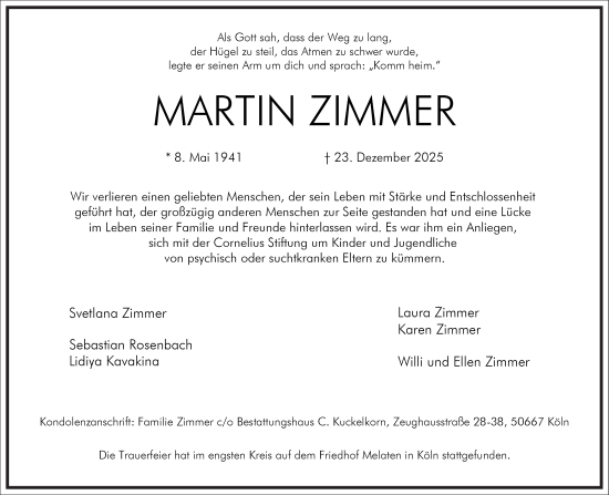 Traueranzeige von Martin Zimmer von Frankfurter Allgemeine Zeitung