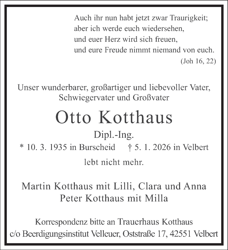 Traueranzeige für Otto Kotthaus vom 10.01.2026 aus Frankfurter Allgemeine Zeitung