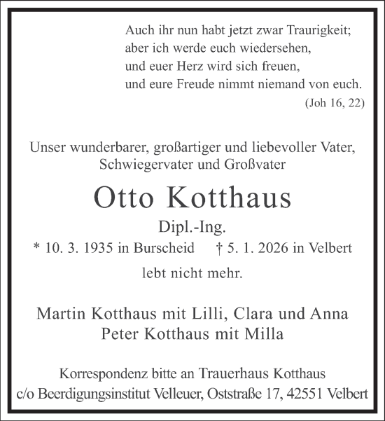 Traueranzeige von Otto Kotthaus von Frankfurter Allgemeine Zeitung