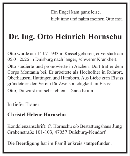 Traueranzeige von Otto Heinrich Hornschu von Frankfurter Allgemeine Zeitung
