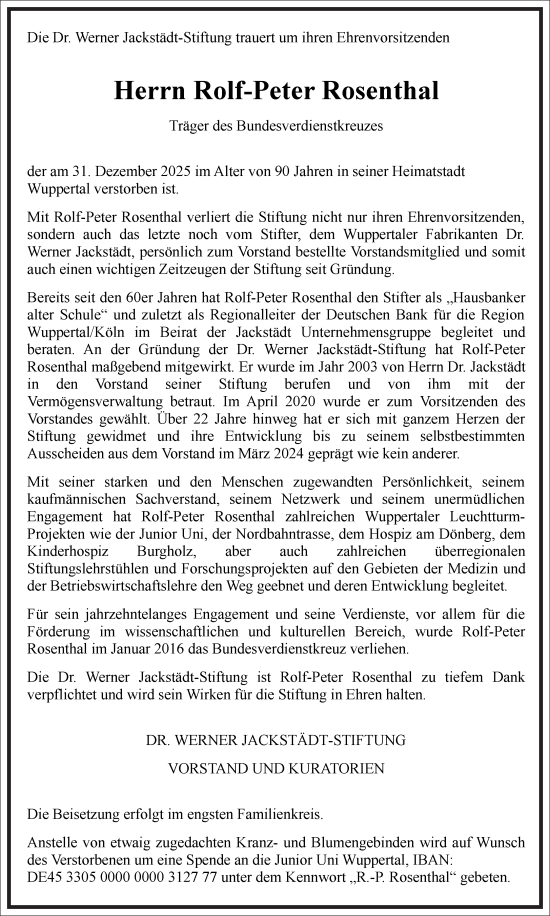 Traueranzeige von Rolf-Peter Rosenthal von Frankfurter Allgemeine Zeitung