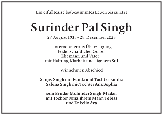Traueranzeige von Surinder Pal Singh von Frankfurter Allgemeine Zeitung