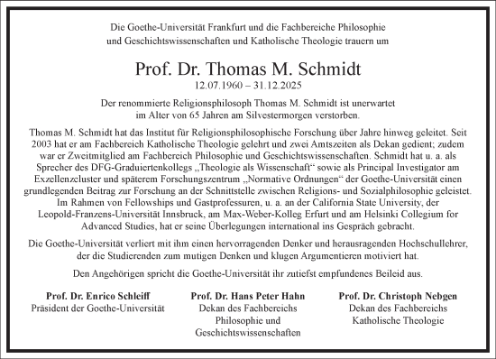 Traueranzeige von Thomas M. Schmidt von Frankfurter Allgemeine Zeitung