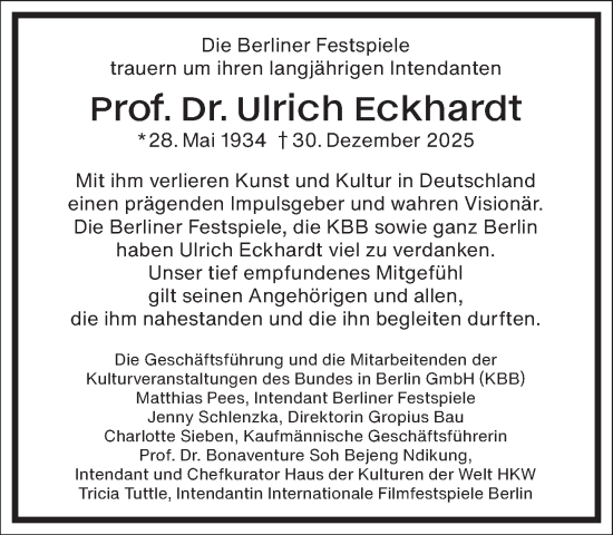 Traueranzeige von Ulrich Eckhardt von Frankfurter Allgemeine Zeitung