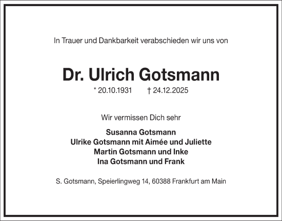 Traueranzeige von Ulrich Gotsmann von Frankfurter Allgemeine Zeitung