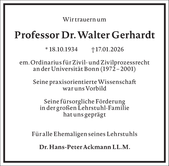 Traueranzeige von Walter Gerhardt von Frankfurter Allgemeine Zeitung