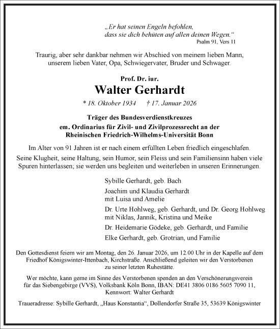 Traueranzeige von Walter Gerhardt von Frankfurter Allgemeine Zeitung