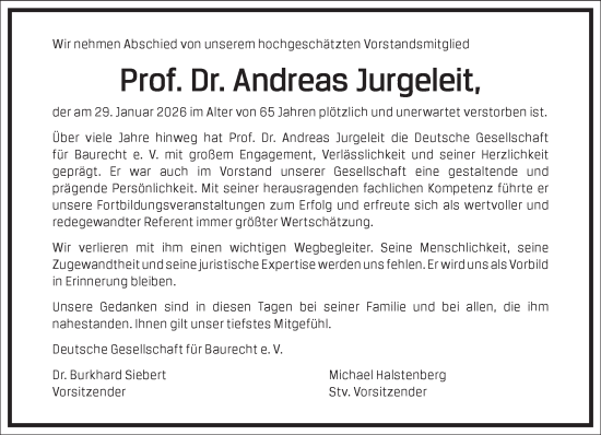 Traueranzeige von Andreas Jurgeleit von Frankfurter Allgemeine Zeitung