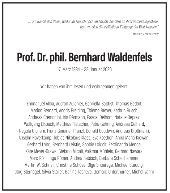 Traueranzeige von Bernhard Waldenfels von Frankfurter Allgemeine Zeitung